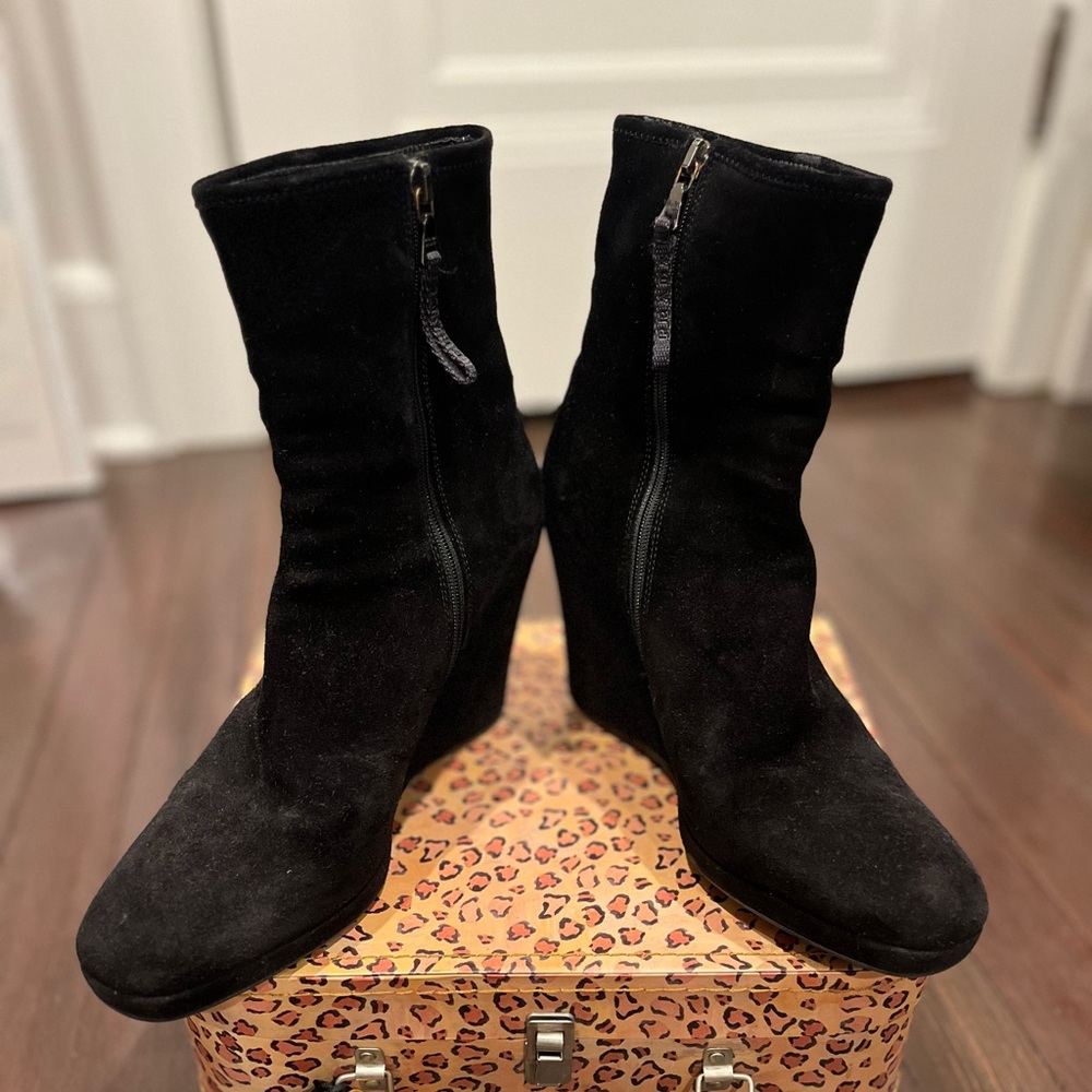Genuine Prada black suede platform booties